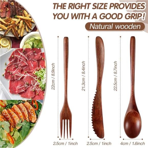 Wooden Spoon Wooden Dinner Utensil Set Kitchen Wooden Flatware Tableware Cutlery - Picture 2 of 6